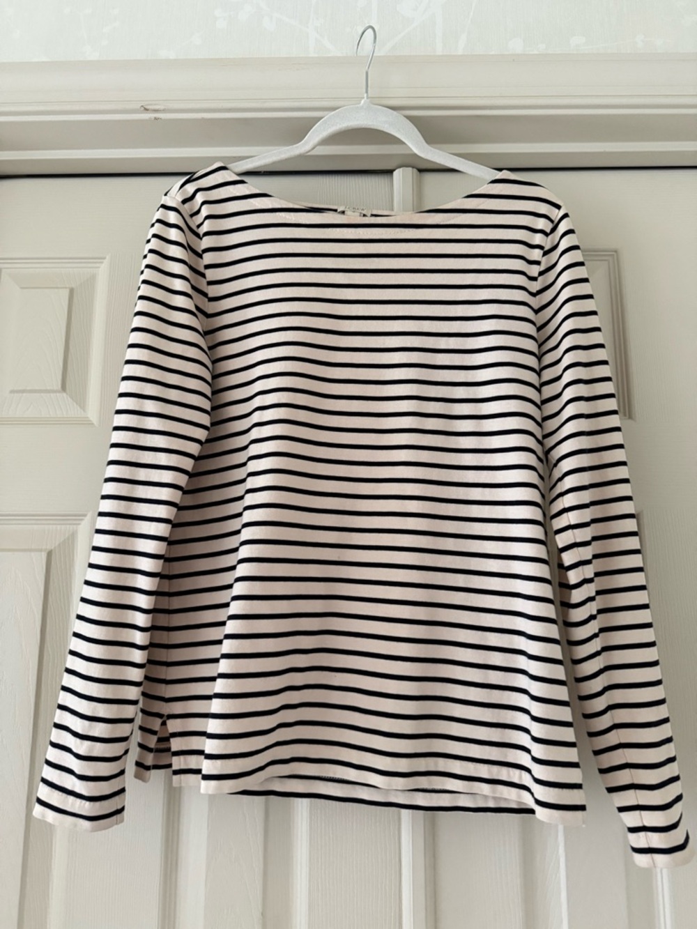 J. Crew Black & White Striped Long-Sleeve Boatneck Top